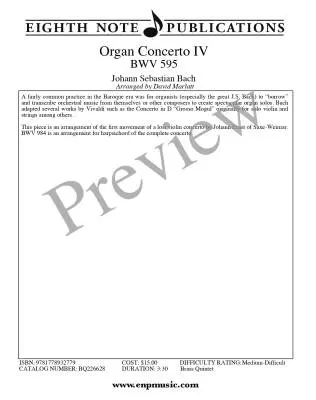 Organ Concerto IV BWV 595 - Bach/Marlatt - Brass Quintet