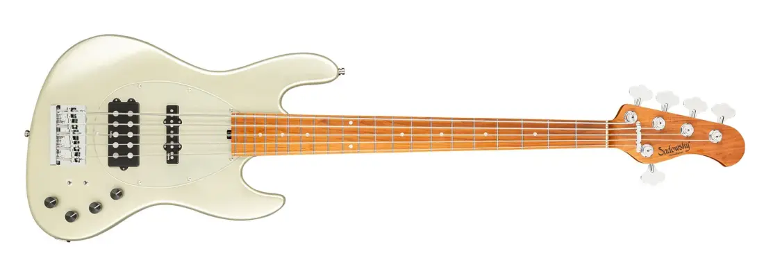 MetroExpress 21-Fret Vintage M/J 5-String Bass, Roasted Maple Fingerboard - Champagne Metallic