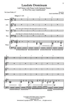 Laudate Dominum - Davison - Choral Octavo - SAB/opt. Tenor Accompanied