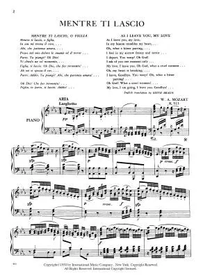 Mentre Ti Lascio, O Figlia K. 513 - Mozart - Bass Voice/Piano - Sheet