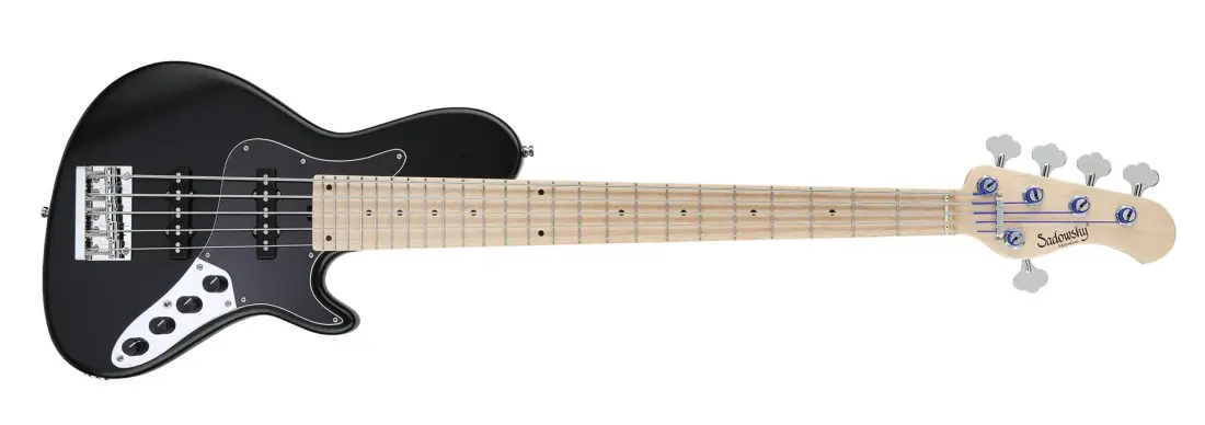 MetroLine 24-Fret Vintage Single Cut 5-String Bass, Maple Fingerboard - Black Satin