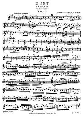Duet in A Major, K. 331 - Mozart - Violin Duet - Book