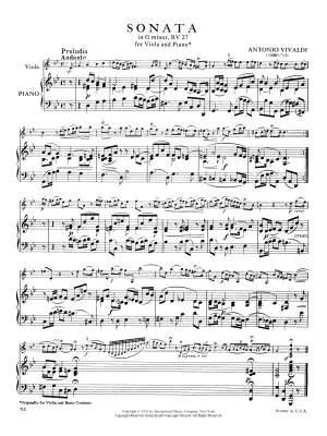 Sonata in G Minor, RV 27 (Op. 2, No. 1) - Vivaldi - Viola/Piano - Book