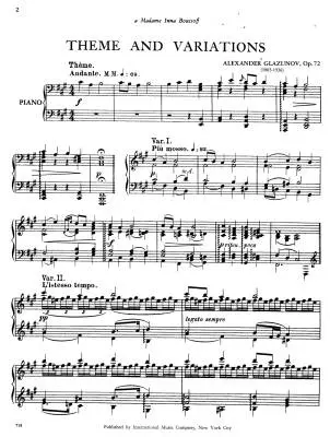 Theme and Variations, Op. 72 - Glazunov - Piano - Book