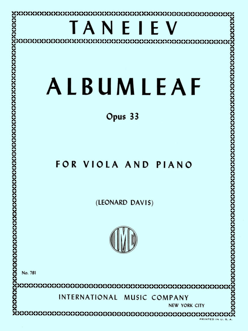 Albumleaf, Op. 33 - Taneyev - Viola/Piano - Sheet