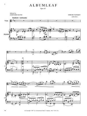 Albumleaf, Op. 33 - Taneyev - Viola/Piano - Sheet