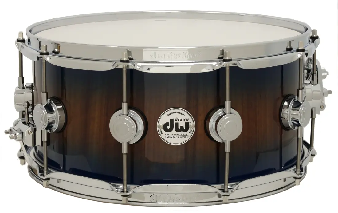 L&M Exclusive Collector\'s Series Maple/Mahogany 6.5x14\'\' Snare Drum - Natural to Marina Blue Burst Over Etimoe