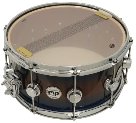 L&M Exclusive Collector\'s Series Maple/Mahogany 6.5x14\'\' Snare Drum - Natural to Marina Blue Burst Over Etimoe