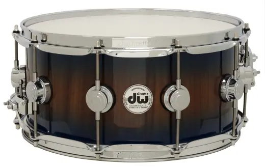 Drum Workshop - L&M Exclusive Collectors Series Maple/Mahogany 6.5x14 Snare Drum - Natural to Marina Blue Burst Over Etimoe