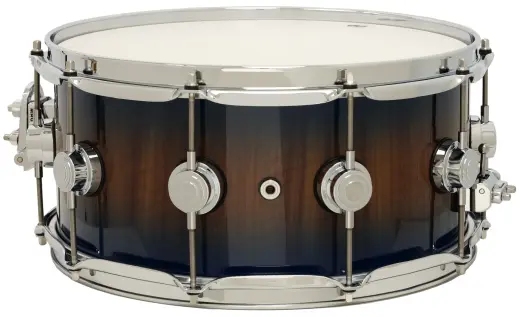 L&M Exclusive Collector\'s Series Maple/Mahogany 6.5x14\'\' Snare Drum - Natural to Marina Blue Burst Over Etimoe