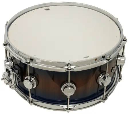 L&M Exclusive Collector\'s Series Maple/Mahogany 6.5x14\'\' Snare Drum - Natural to Marina Blue Burst Over Etimoe