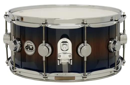 L&M Exclusive Collector\'s Series Maple/Mahogany 6.5x14\'\' Snare Drum - Natural to Marina Blue Burst Over Etimoe