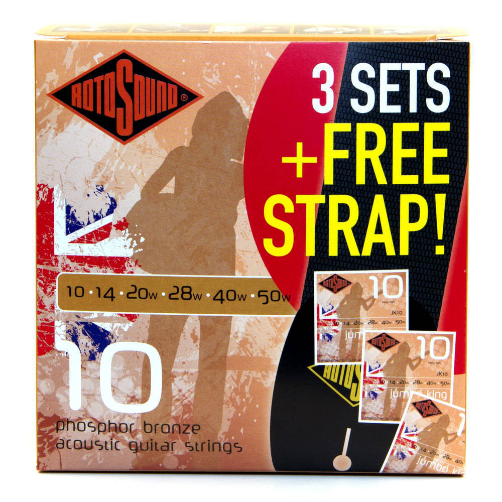 Jumbo King Acoustic Strings 10-50 -  3-Pack includes Free Strap