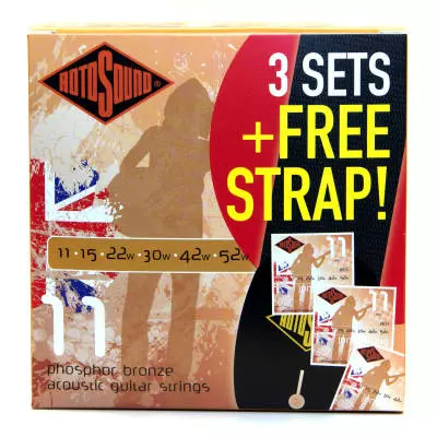 Jumbo King Acoustic Strings 11-52 -  3-Pack includes Free Strap