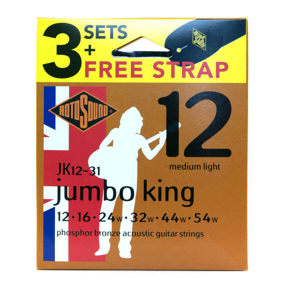 Jumbo King Acoustic Strings 12-54 -  3-Pack includes Free Strap