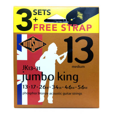 Jumbo King Acoustic Strings 13-56 -  3-Pack includes Free Strap