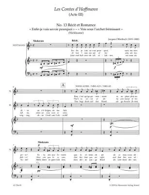 No. 13 Recitative and Romanza \'\'Enfin je vais savoir pourquoi\'\' - \'\'Vois sous l\'archet fr�missant\'\' (Nicklausse) for Mezzosoprano and Piano or Mezzosoprano, Solo Violin and Piano - Offenbach - Vocal Score, Part - Mezzo-soprano, Violin, Piano