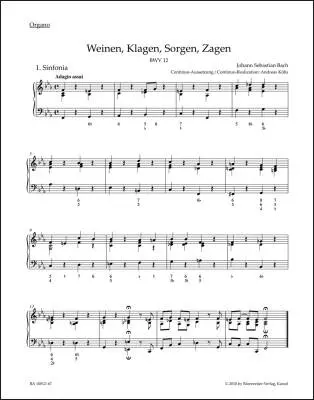 Baerenreiter Verlag - Weeping, Crying, Sorrow, Sighing BWV 12 - Bach - Organ Part, Urtext Edition