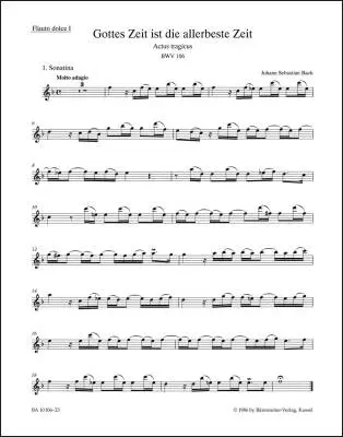 Mighty God, His Time Is Ever Best BWV 106 \'\'Actus Tragicus\'\' - Bach - Treble Recorder I Part, Urtext Edition