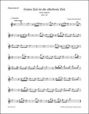 Mighty God, His Time Is Ever Best BWV 106 \'\'Actus Tragicus\'\' - Bach -Treble Recorder II Part, Urtext Edition