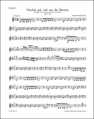 Baerenreiter Verlag - Wake Ye Maids! Hark, Strikes the Hour BWV 140 - Bach - Violin II Part, Urtext Edition