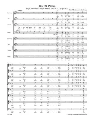 Psalm 98 \'\'Sing to the Lord a New-made Song\'\' Op. Posth. 91 Mwv a 23 - Mendelssohn Bartholdy - Score, Urtext Edition