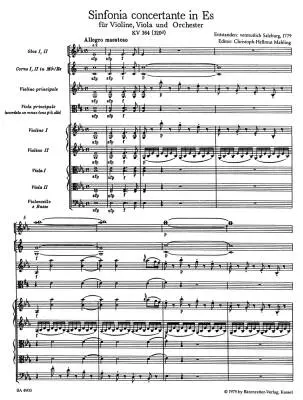Sinfonia Concertante for Violin, Viola and Orchestra in E-flat Major K. 364 (320d) - Mozart - Score, Urtext Edition - Violin, Viola, Orchestra