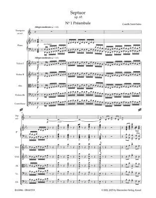 Septuor for Trumpet, Piano, Two Violins, Viola, Violoncello and Double Bass in E-flat Major Op. 65 - Saint-Saens - Score, Urtext Edition - Orchestra