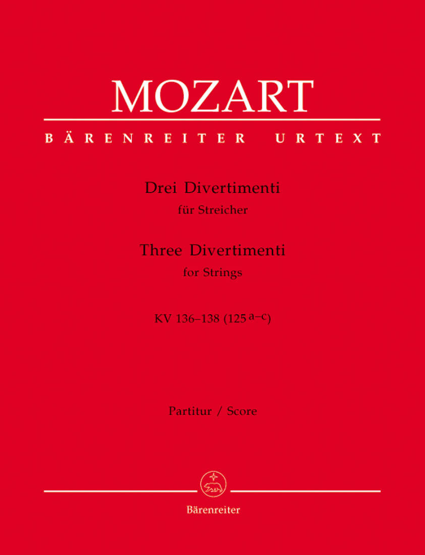 Three Divertimenti for Strings K. 136-138 (125a-c) - Mozart - Score, Urtext Edition, Anthology