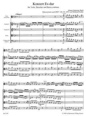 Concerto for Viola, Strings and Basso Continuo in E-flat Major - Bach - Score, Urtext Edition - Viola, Strings, Basso Continuo