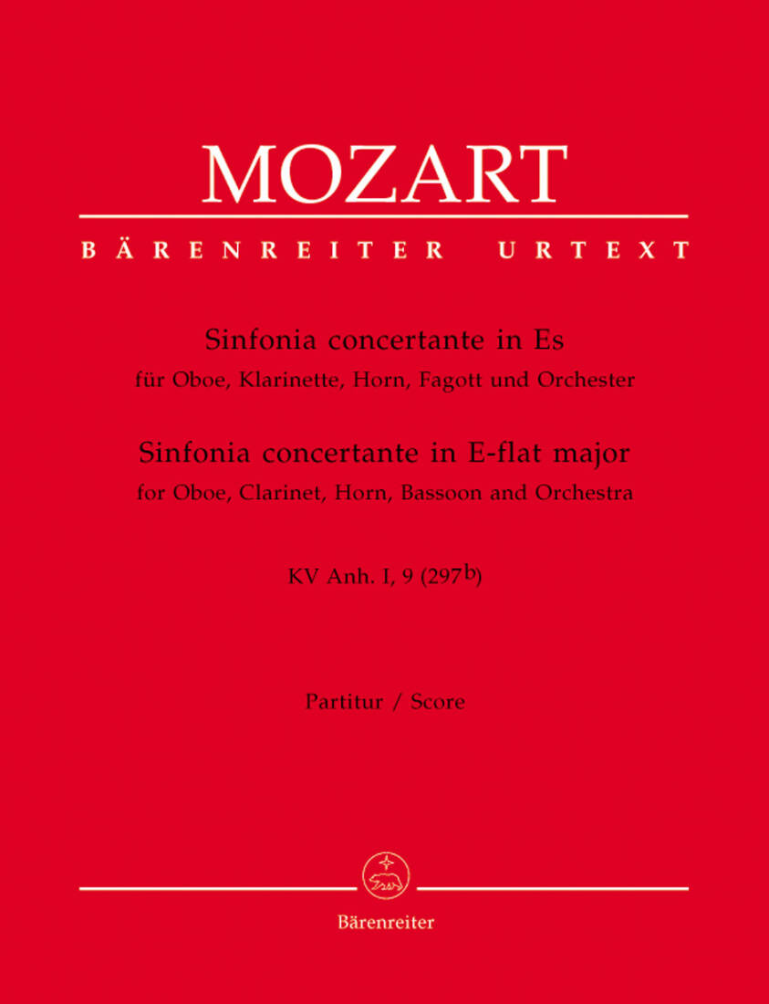Sinfonia Concertante for Oboe, Clarinet, Horn, Bassoon and Orchestra in E-flat Major K. Anh. I,9 (297b) - Mozart - Score, Urtext Edition