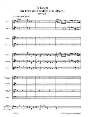 Utrecht Te Deum HWV 278 - Handel - Score, Urtext Edition