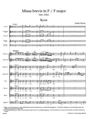 Missa Brevis in F Major Hob. XXII:1 - Haydn - Score, Urtext Edition - Soloists, Choir, Orchestra