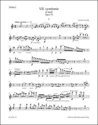 Baerenreiter Verlag - Symphony No. 7 in D Minor Op. 70 - Dvorak - Violin I Part, Urtext Edition