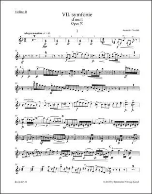 Baerenreiter Verlag - Symphony No. 7 in D Minor Op. 70 - Dvorak - Violin II Part, Urtext Edition