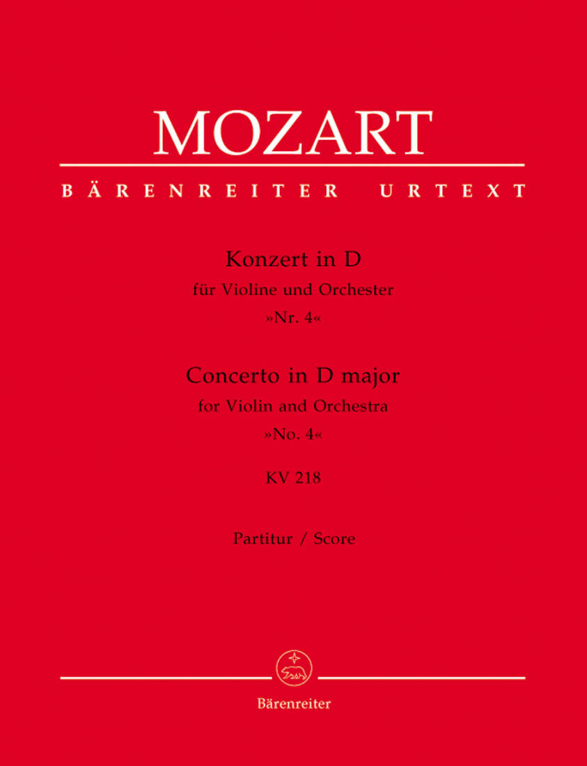 Concerto for Violin and Orchestra No. 4 in D Major K. 218 - Mozart - Score, Urtext Edition - Violin, Orchestra