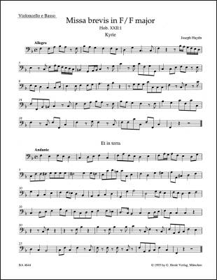 Missa Brevis in F Major Hob. XXII:1 - Haydn - Cello/Double Bass Part, Urtext Edition