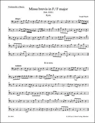 Missa Brevis in F Major Hob. XXII:1 - Haydn - Cello/Double Bass Part, Urtext Edition