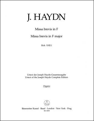Missa Brevis in F Major Hob. XXII:1 - Haydn - Organ/Basso Continuo Part, Urtext Edition