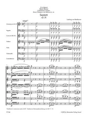 Septet for Clarinet, Bassoon, Horn, Violin, Viola, Violoncello and Double Bass in E-flat Major Op. 20 - Beethoven - Study Score, Urtext Edition