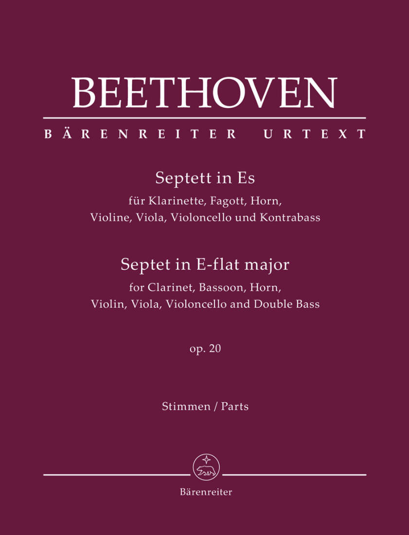 Septet for Clarinet, Bassoon, Horn, Violin, Viola, Violoncello and Double Bass in E-flat Major Op. 20 - Beethoven - Set of Parts, Urtext Edition
