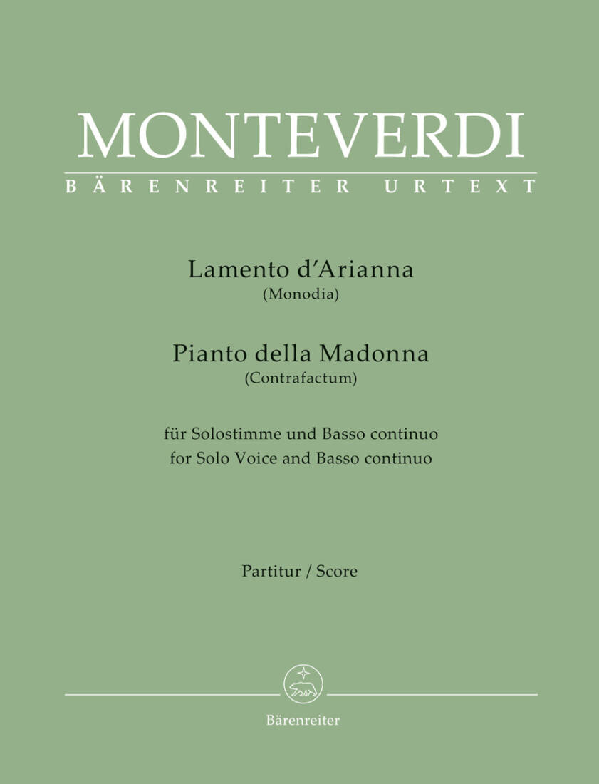 Lamento d\'Arianna (Monodia) Pianto Della Madonna - Monteverdi - Voice/Basso Continuo - Book