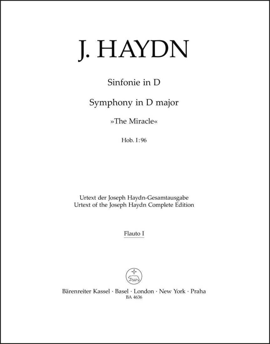 Symphony in D Major Hob. I:96 \'\'the Miracle\'\' - Haydn/ Salomon - Wind Set, Urtext Edition