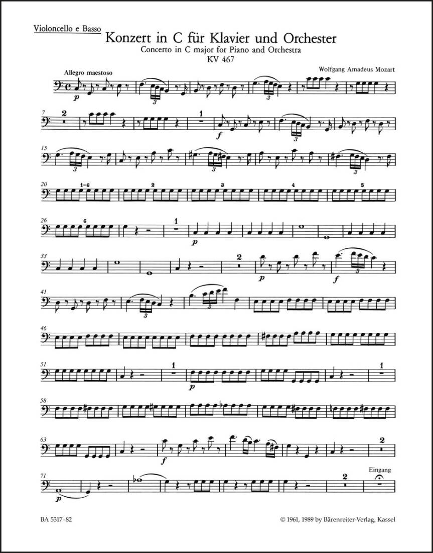 Concerto No. 21 in C Major K. 467 - Mozart - Cello Part