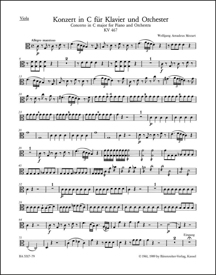 Concerto for Piano and Orchestra No. 21 in C Major K. 467 - Mozart - Viola Part