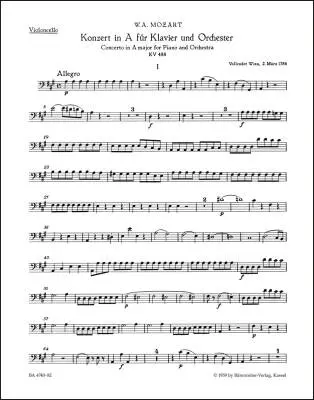 Concerto No. 23 in a Major K. 488 - Mozart - Cello Part