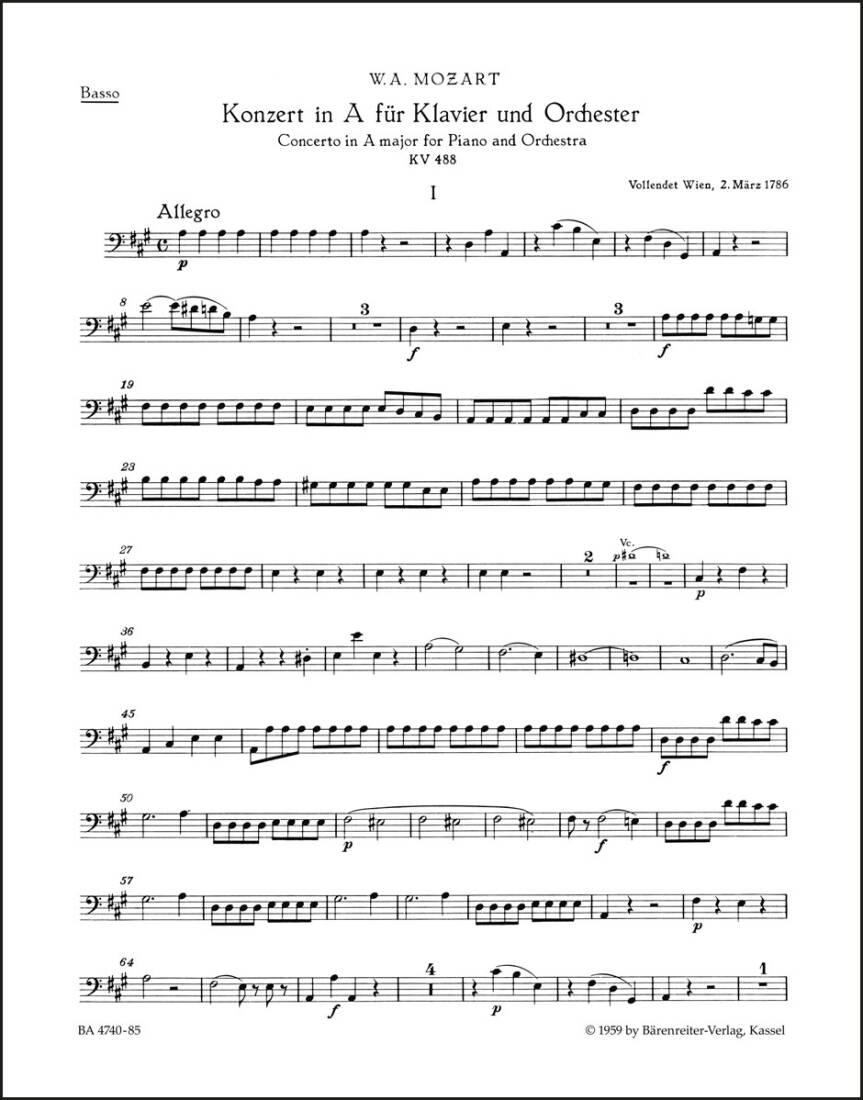 Concerto No. 23 in a Major K. 488 - Mozart - Double Bass Part