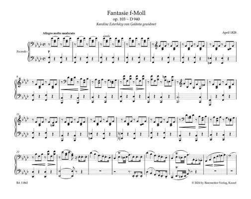 Fantasy for Piano (Four-hands) in F Minor Op. 103 D 940 - Schubert - Performance Score, Urtext Edition - Piano