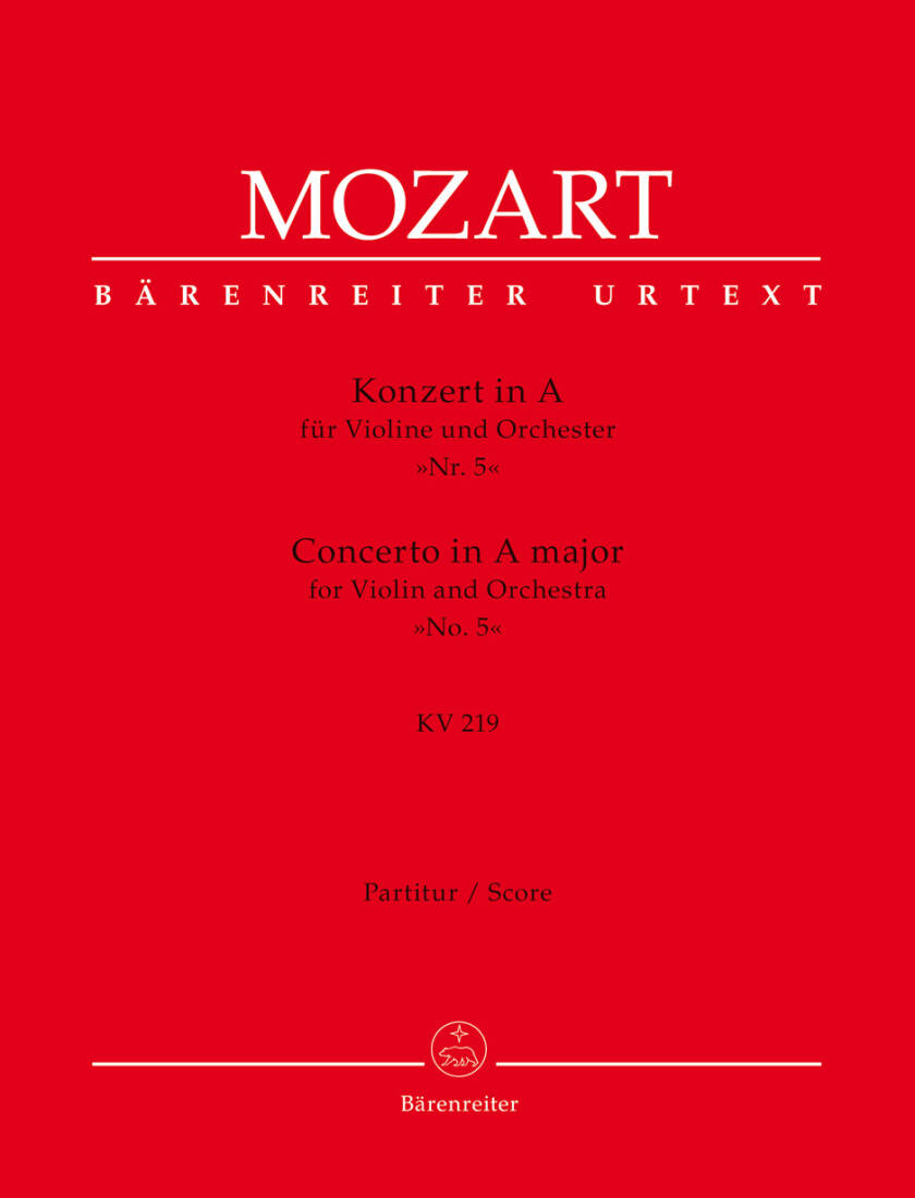 Concerto for Violin and Orchestra No. 5 in a Major K. 219 - Mozart - Score, Urtext Edition - Violin, Orchestra