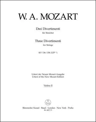 Three Divertimenti for Strings K. 136-138 (125a-c) - Mozart - Violin II Part, Urtext Edition